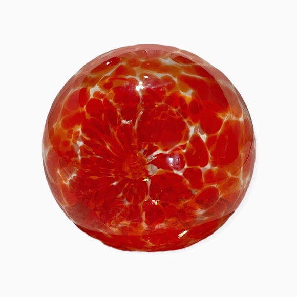 Stunning Handblown Orange/Red/White Glass Ornament, 3.5” diameter - Picture 4 of 4